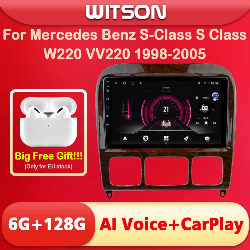 

Автомагнитола WITSON на базе Android 11 с ии для Mercedes Benz S-Class S Class W220 VV220 1998-2005 Carplay Navi