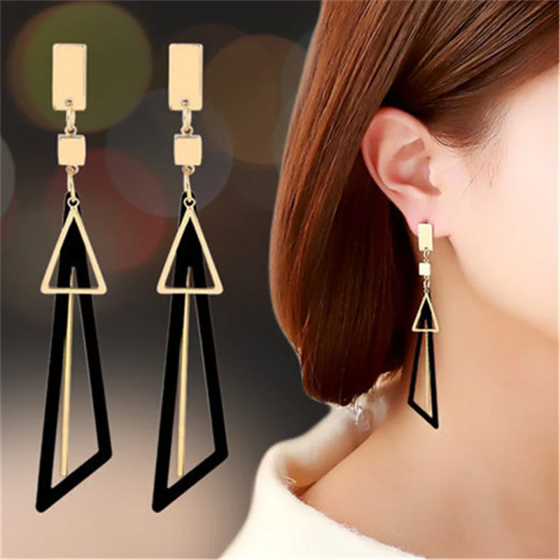 

Korean Style Geometric Long Triangle Hollow Tassel Earrings Fashion Niche Design Internet Celebrity Versatile Earrings Clearance