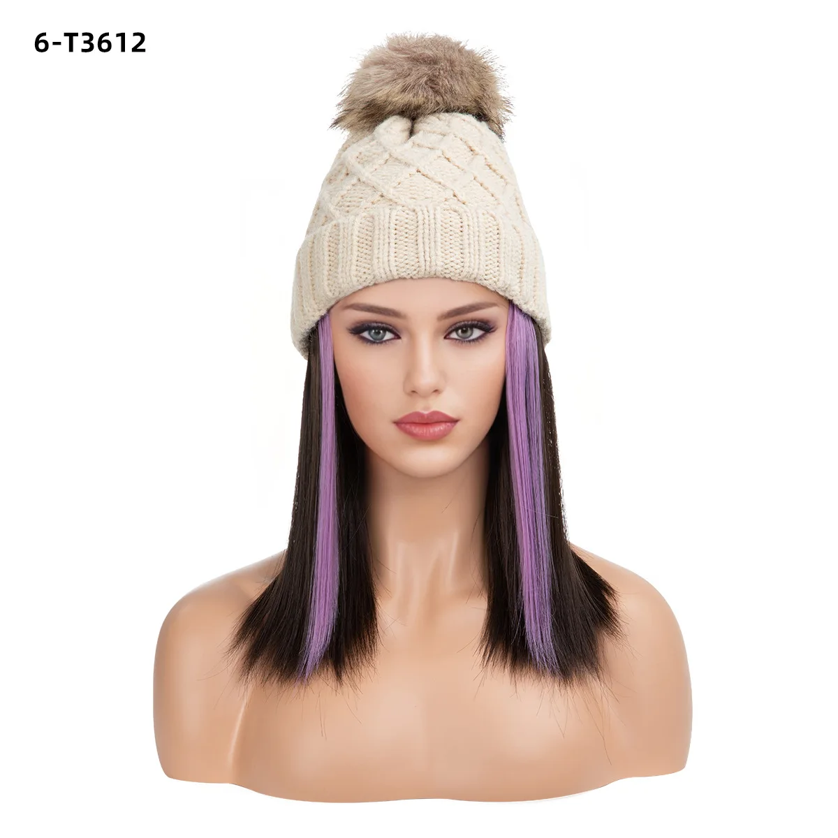 

Women's Hats Synthetic Wig Integrated Women's Autumn Winter Woolen Short Straight Hair Ombre Full Head Wig Even Bangs Daily Wear