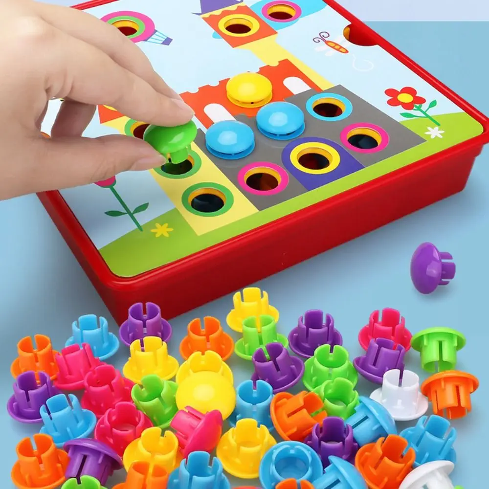 Cartoon Animal Mushroom Nail Puzzle Toy Cute DIY Jigsaw Board Toy Learning Cognition Funny Color Matching Puzzles Children Gift