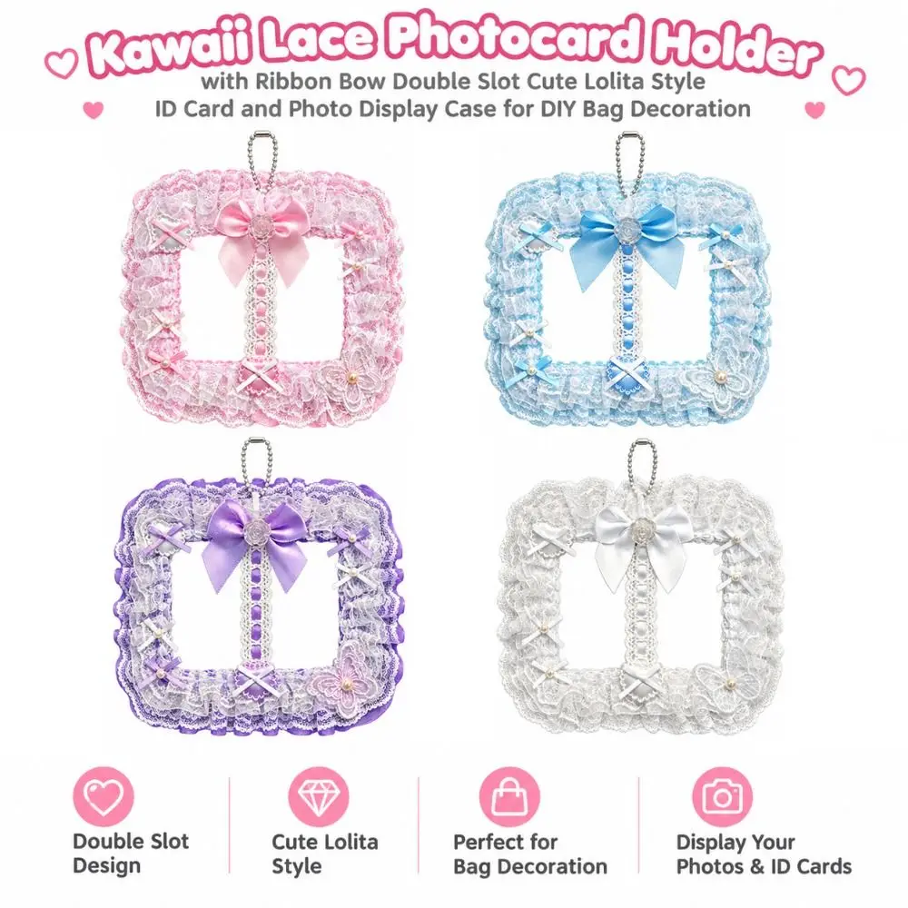 Gifts Double Slot Photocard Holder Lolita Style Cute Lace Card Holder Ribbon Bow Photocard Case Bag Supplies