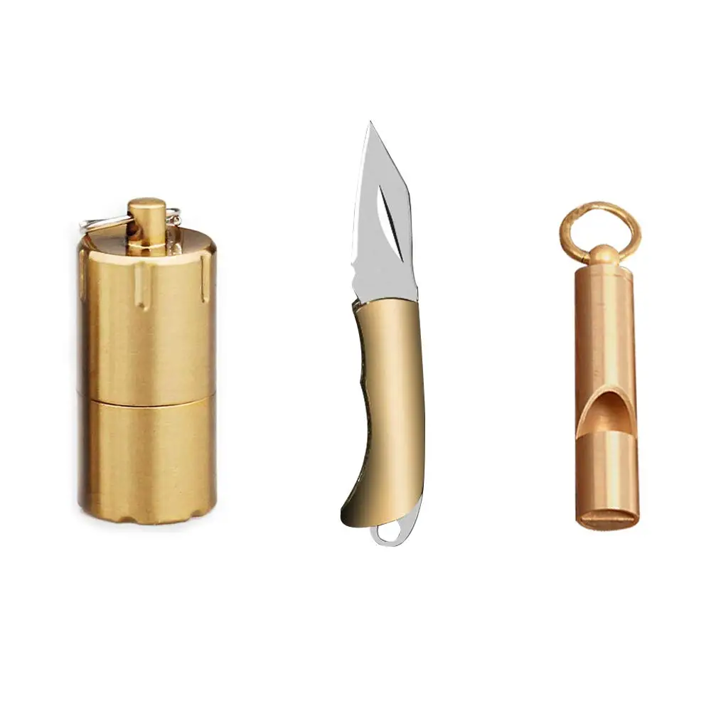 Mini fold-able Pocket Wallet Keychain Knives Survival EDC Tool Grinding Wheel Lighter Outdoor Tools Survival whistle