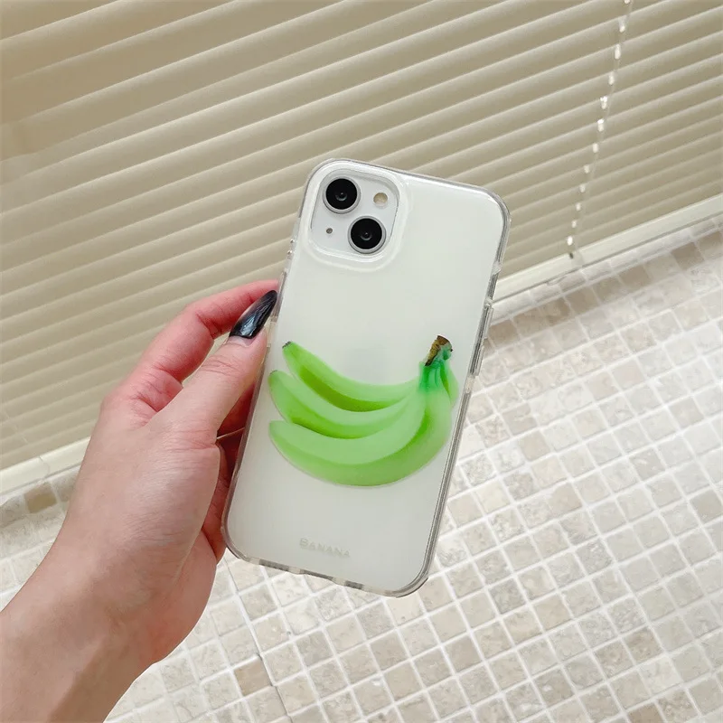 الفاكهة الخضراء الموز بارد الصيف المنعش جراب هاتف آيفون 16 15 14 13 برو ماكس حالة لطيف الفاخرة الكرتون غطاء مقاوم للصدمات