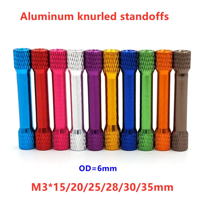 10pcs/lot M3 Double-head Knurled Aluminum Standoffs Round Spacer Standoff Column M3x15/20/25/28/30/35/37/40mm