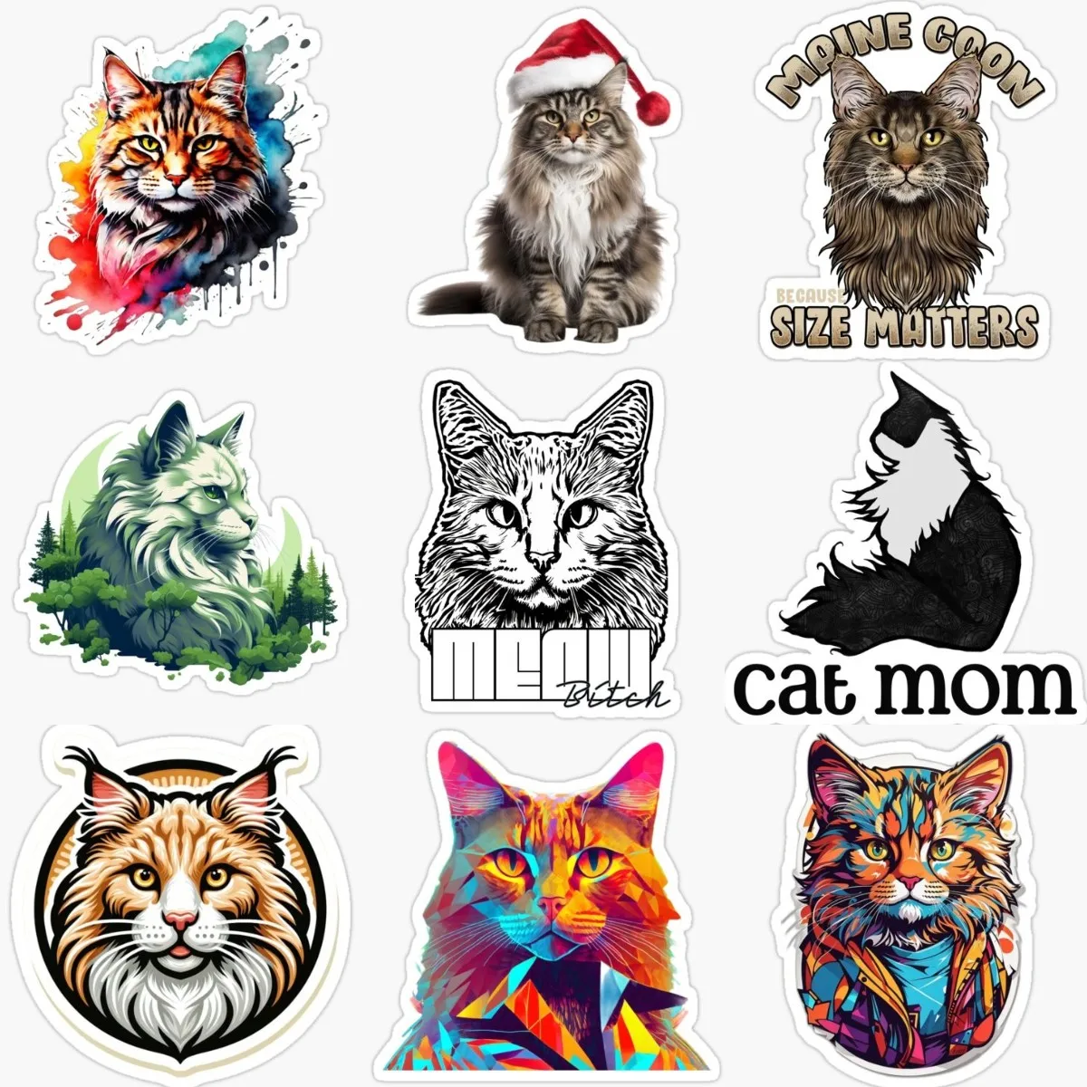 Maine Coon Cat Cute Pets PVC Personalized Stickers for Decorate Fridge Window Wall Car Bicycle Decal Accessories