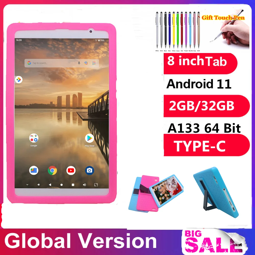 

Распродажа, 8-дюймовый планшетный ПК A133 Google Android 11 DDR2GB RAM 32GROM 64 Bit Quad-Core 800*1280 IPS TYPE-C Двойная камера WIFI