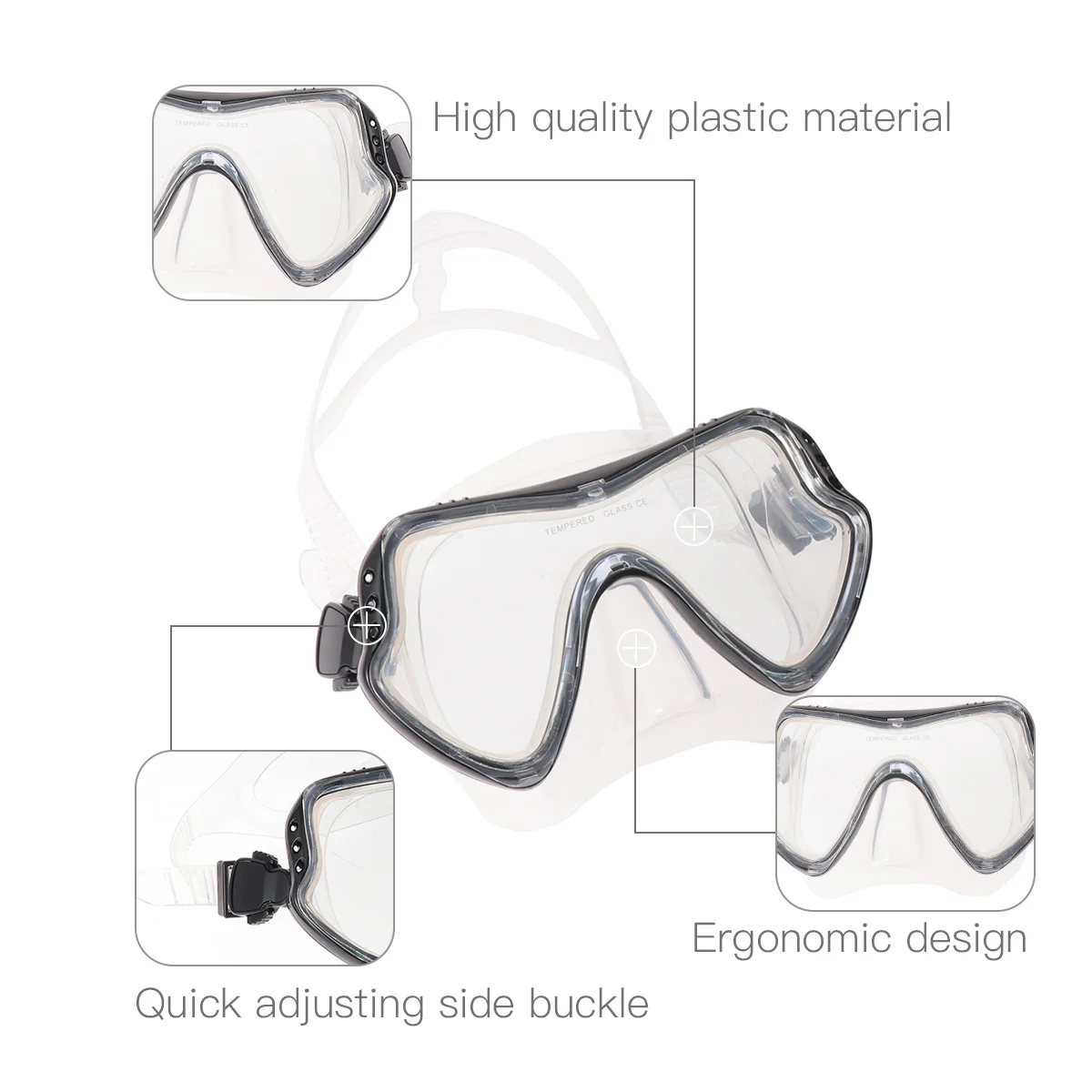 1 مجموعة سيليكون قناع الغطس غص مجموعة أسود شفاف طريقة واحدة استنزاف صمام سريع فصل مشبك للغوص السباحة #5