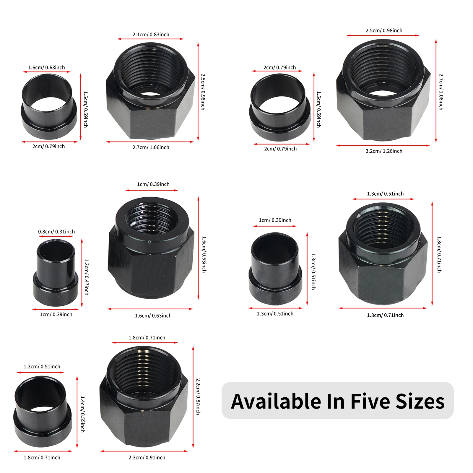

37 Degree Tube Nut and Sleeve Aluminum Hardline Fitting 8 AN Female Tube Nut and Sleeve for 1/2'' OD Aluminum Tubing 1 Set