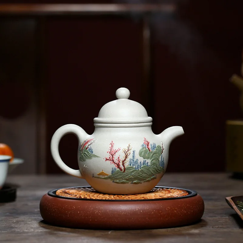 Yixing Original Mineral Mutton Fat Jade Clay Pure Handmade Zisha Teapot By Famous Artisans Brocade Teapot With Large Capacity