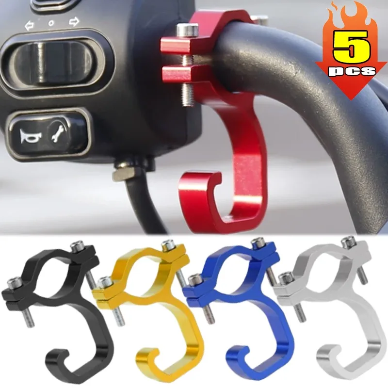 1/5pcs Universal Clamp‑Mount Aluminum Handlebar Storage Hook Hanger for Electric Motorbike Practical Shopping Bags Accessory