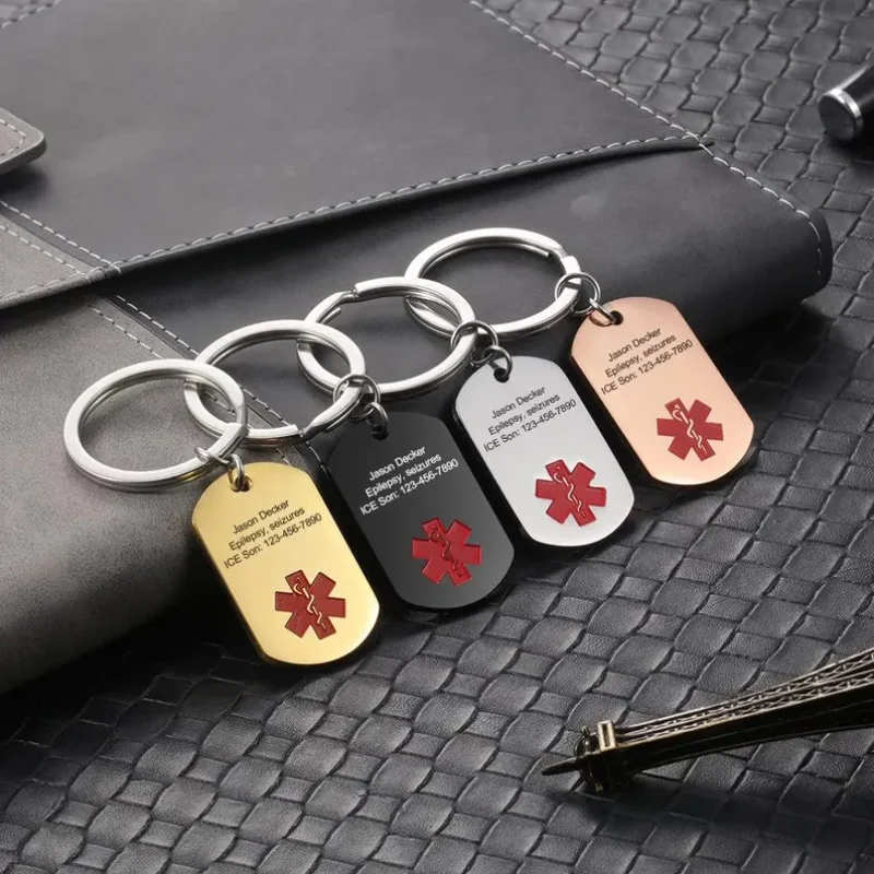 

Medical Alert Pendant Keychain for Men Women Custom Engraved Name ID Tag Stainless Steel Emergency Med Alert Key Ring Gifts