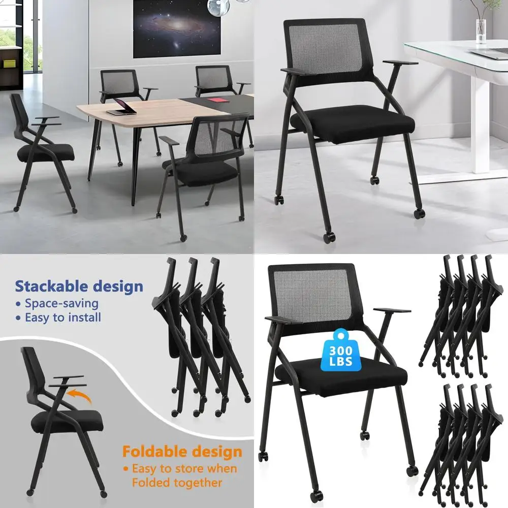 

Stackable oldable Conerence Room Chairs with Wheels, Portable Padded Oice Desk Chair with Lumbar Support and Armrest or Training