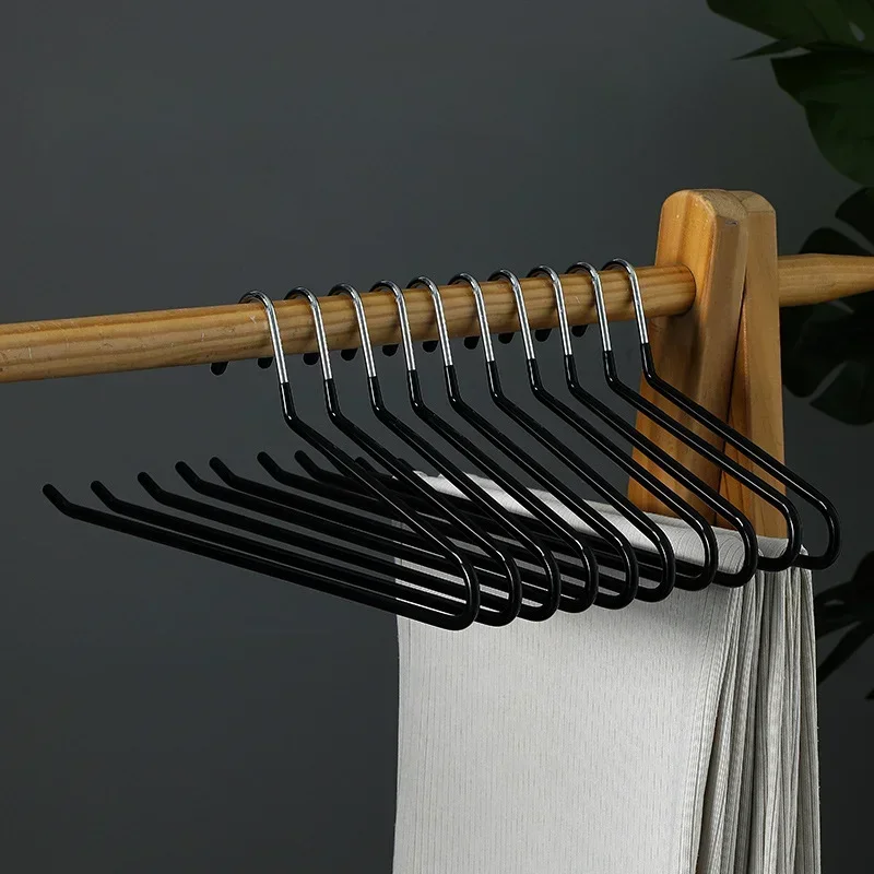 5pcs/10pcs Seamless Trouser HangerNon-Slip Metal Shirt Trouser Hook Hanger Open Pant Coat Hanger Wardrobe Organzier Clothes Rack