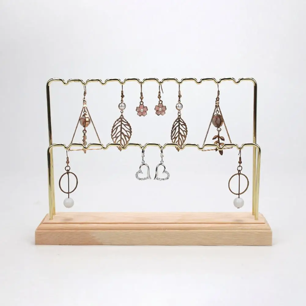 Multi-functional Jewelry Stand Wooden Base 2 Tiers Earrings Holder Jewelry Rack Photo Prop Store Counter Hanging Display Shelf