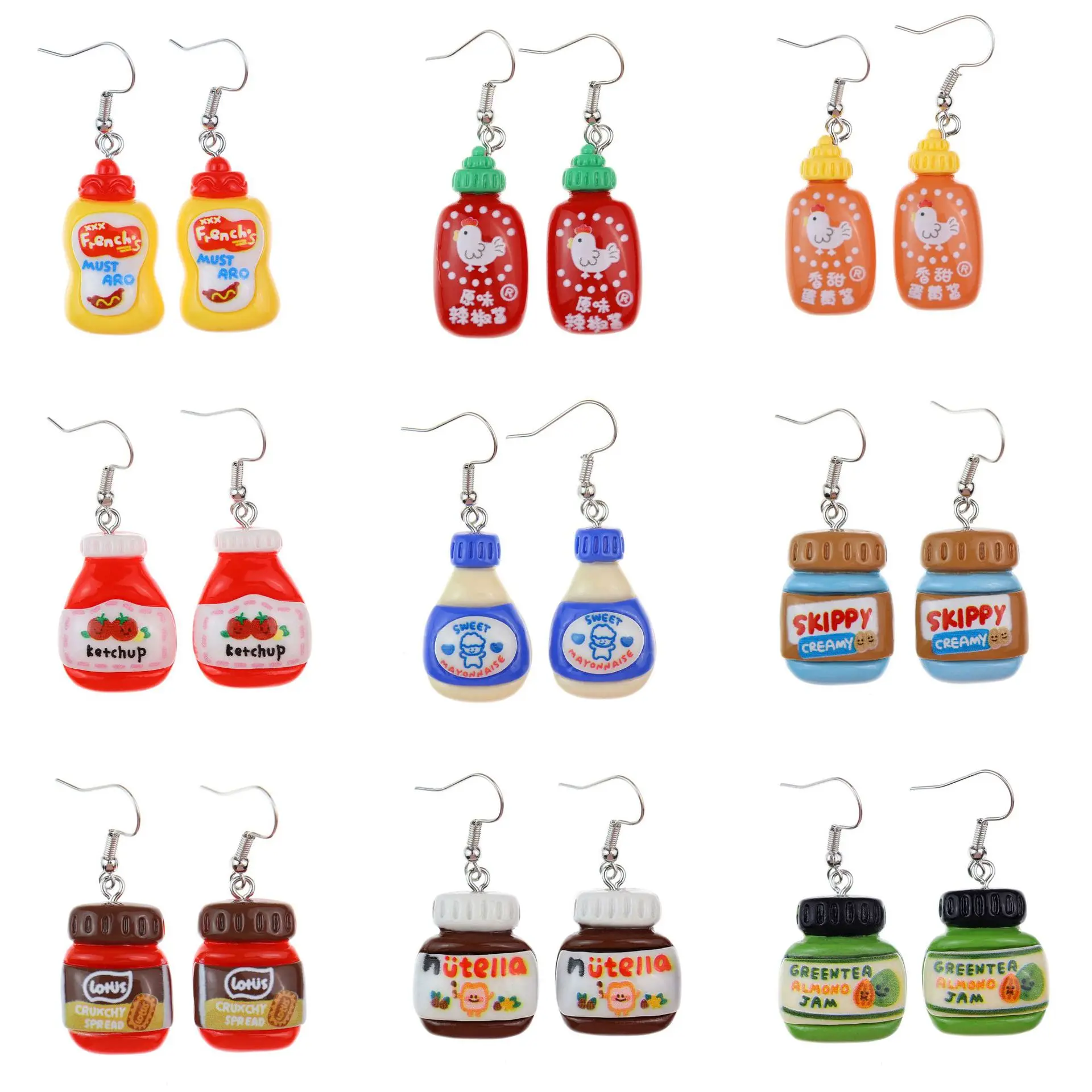 Ovxxons 1 Pair Simple Cute Food Play Simulation Seasoning Sauce Earrings Personality Creative Girl Heart Ear Hook Earrings