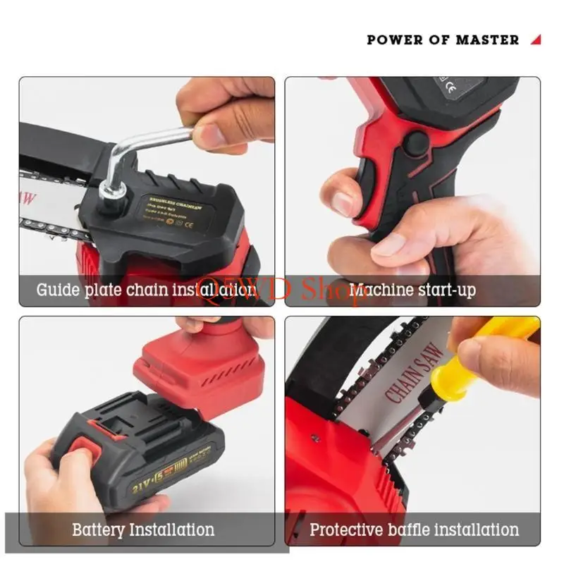 Q5WD 4 Inch Cordless 21V Mini Chain Brushless Chainsaw Hand Pruning Electric
