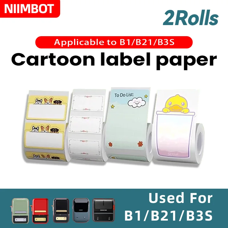 Imagem -03 - Niimbot-mini Impressora Portátil Adequado para b1 B21 B203 B3s Padrão dos Desenhos Animados Papel de Etiqueta Impermeável Resistente a Óleo Rolos