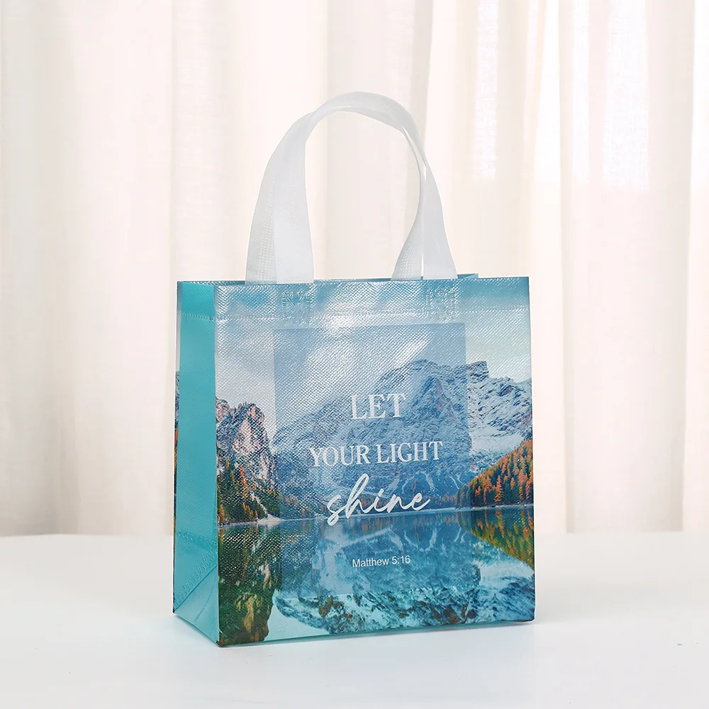 LBSISI Life, Reusable Non Woven Gift Bags with Uplifting Quotes for Daily Use and Special Events, Bible Verse Design, Packing