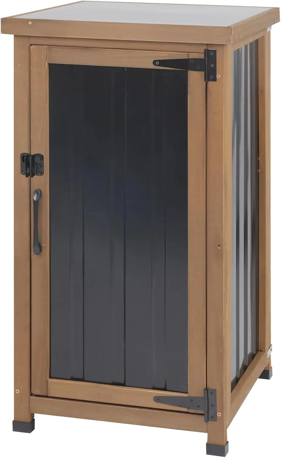 Outdoor Potting Bench with Storage, Weatherproof Small Wood Garden Cabinet Table, Removable Shelves & Metal Top, Patio Backyard Work Station, Brown, 17.9 x 17.9 x 33.5 in
