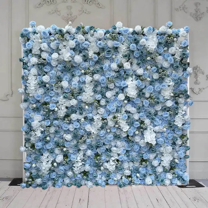 Royal series luxury Blue rose white Phalaenopsis 3DWedding background Cloth Mixed Flower Wall Arrangement Event Party Stage Prop