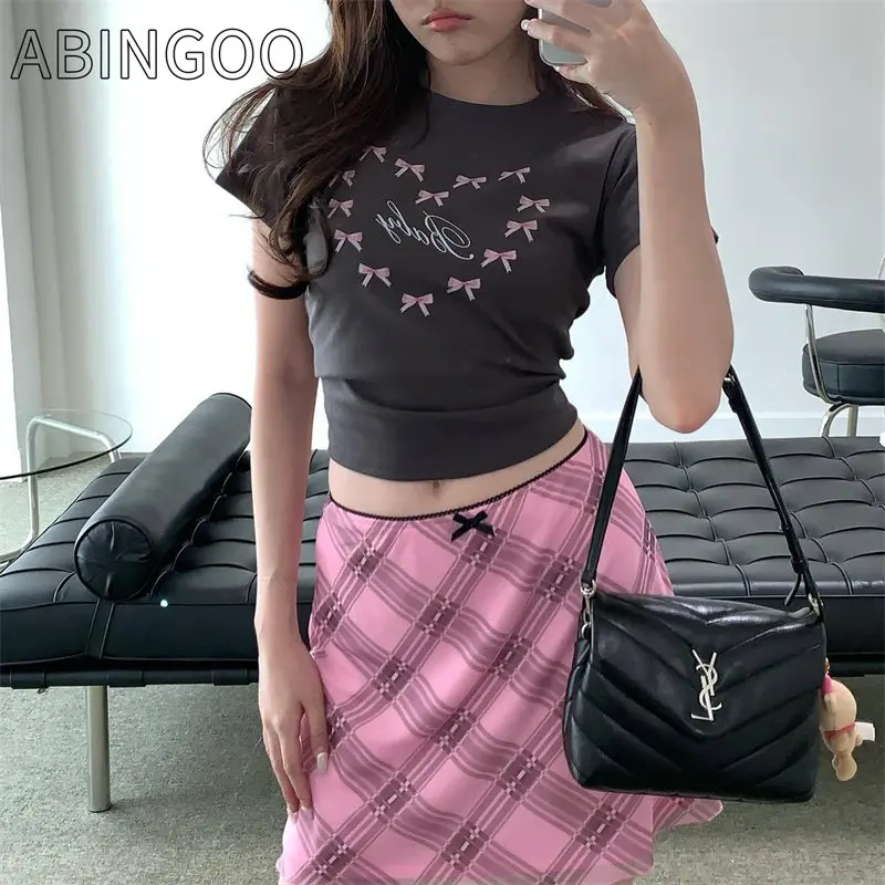 

ABINGOO Summer Y2k Tops Women's Exposed Navel Solid Printed Short Sleeve T-Shirt Slim Spice Girls Fashion Cute Baby Tees New