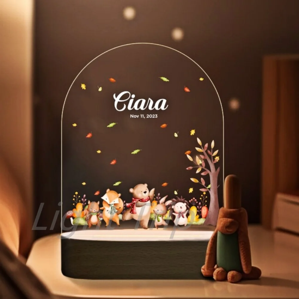 Personalizado Animal Night Light para Crianças, Lâmpada Acrílica Personalizada para o Bebê, Quarto Infantil, Decoração do Lar, Presente de Aniversário, Neonate