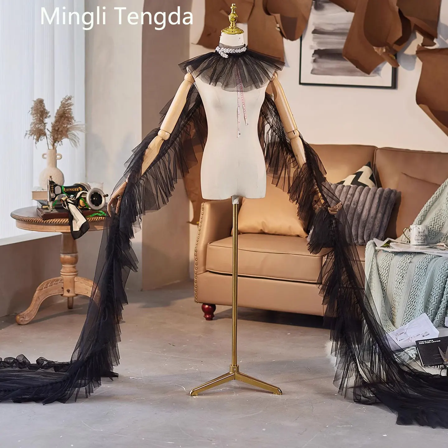 

Mingli Tengda черный тюль ручной работы DIY шаль для свадебной вечеринки с аксессуарами для поезда фотографии преувеличенная накидка для невесты