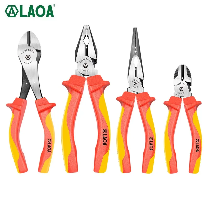 LAOA VDE Wire Cutters 6'' 7'' 8'' Insulated Combination Diagonal Needle Nose Pliers Electrician Tool High Voltage Resistance