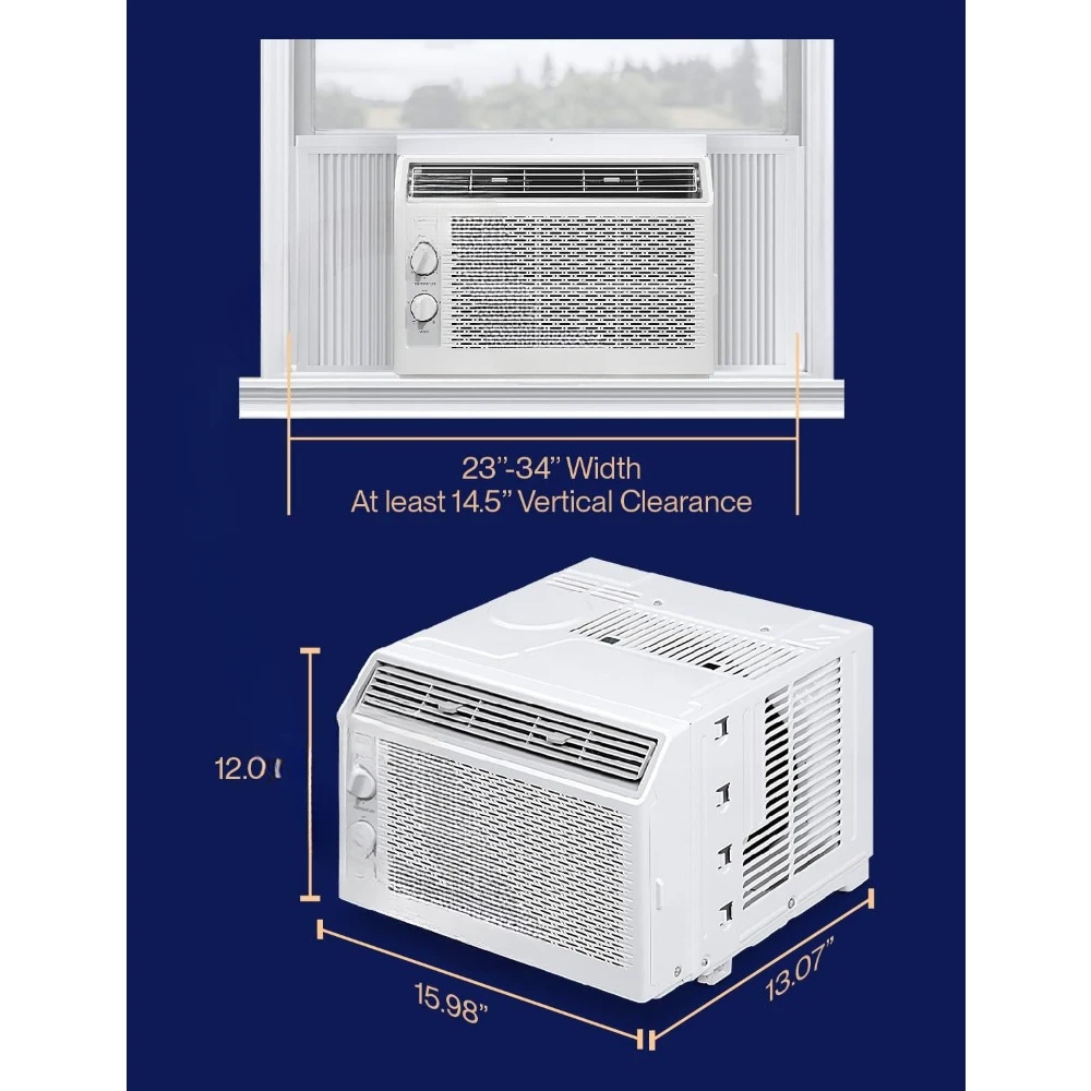 Il condizionatore d'aria da 5000 BTU raffredda fino a 150 mq. Ft, unità ca a risparmio energetico con controllo meccanico facile da usare e filtro riutilizzabile