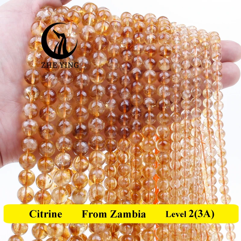 100% Natural Round Stone Citrines Beads For Jewelry Making 6 8 10mm Spacer Loose Beads Round Gemstone DIY Bracelet Necklace 15\'\'