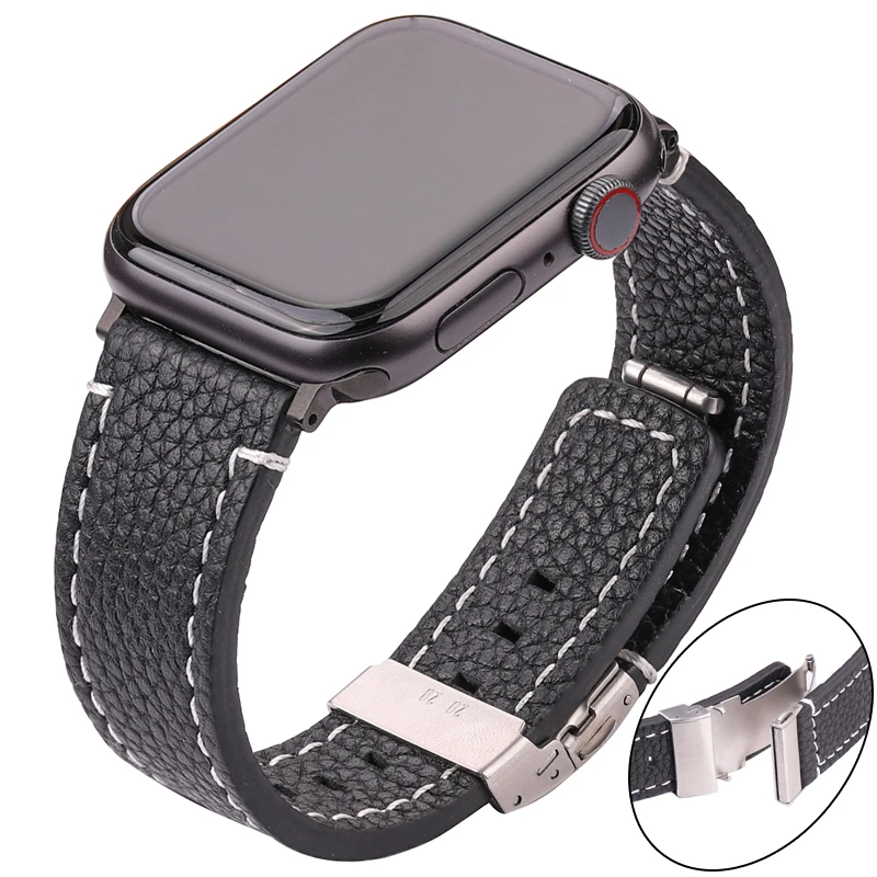 

Ремешок из мягкой натуральной кожи для Apple Watch Band Series 7 6 5 4 Se, браслет для наручных часов 44 мм 45 мм 40 мм 41 мм 42 мм 38 мм, черный коричневый