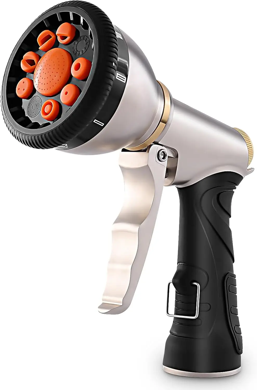 

Сверхмощная металлическая насадка для садового шланга, распылитель с 9 узорами и эргономичной резиновой ручкой, инструмент для полива под высоким давлением