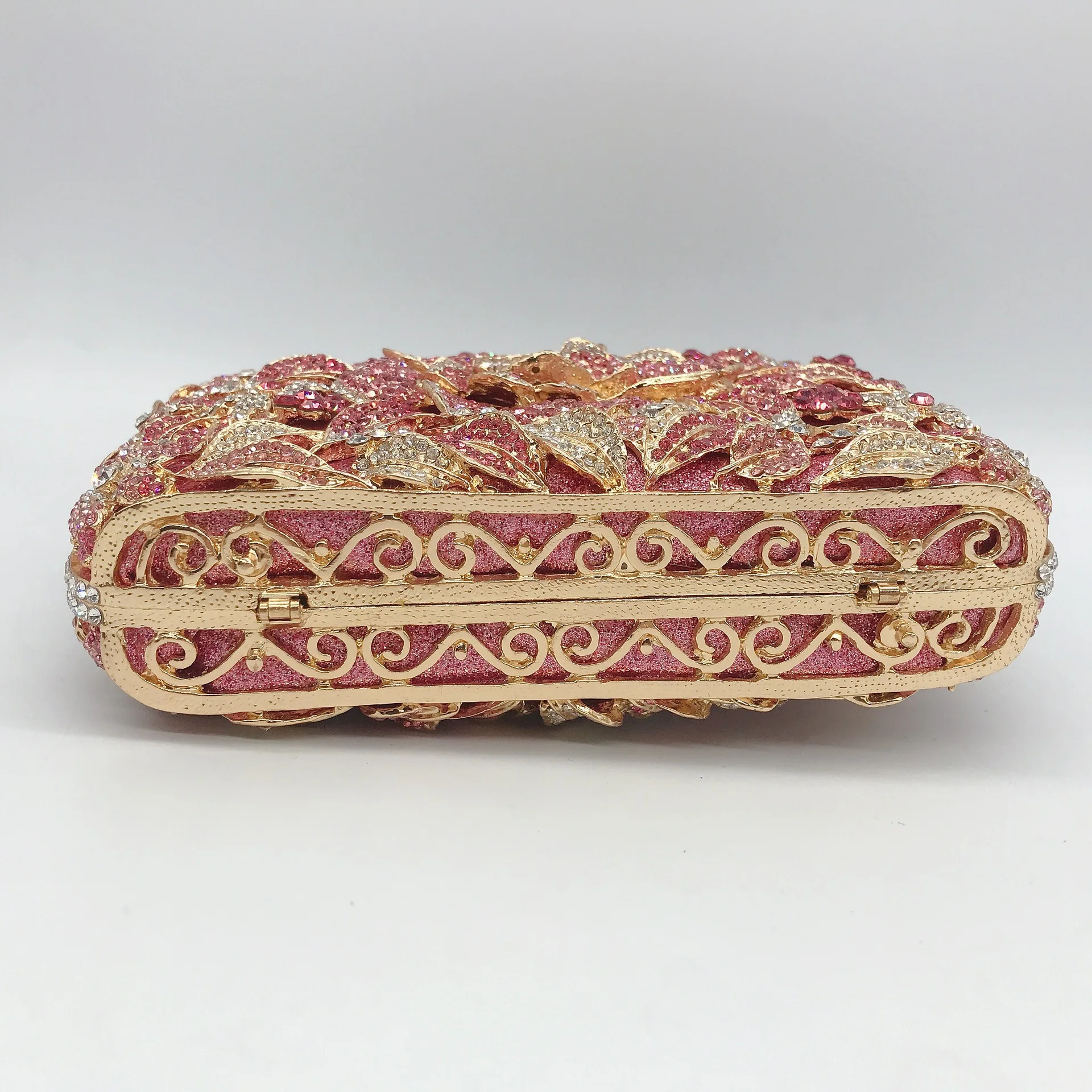 Flower Crystal Wedding bags Pink Buckle Clutch bag Fashion Luxury Handbag Hard 19*11.5*6.5cm