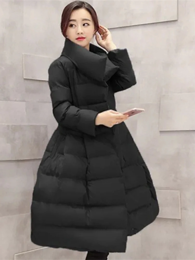 2025 Winter Jacket New Cotton Coat Women\'s Parkas Mid Length Korean Slim Red Fluffy Warm Cotton Padded Coat Female Outerwear Top