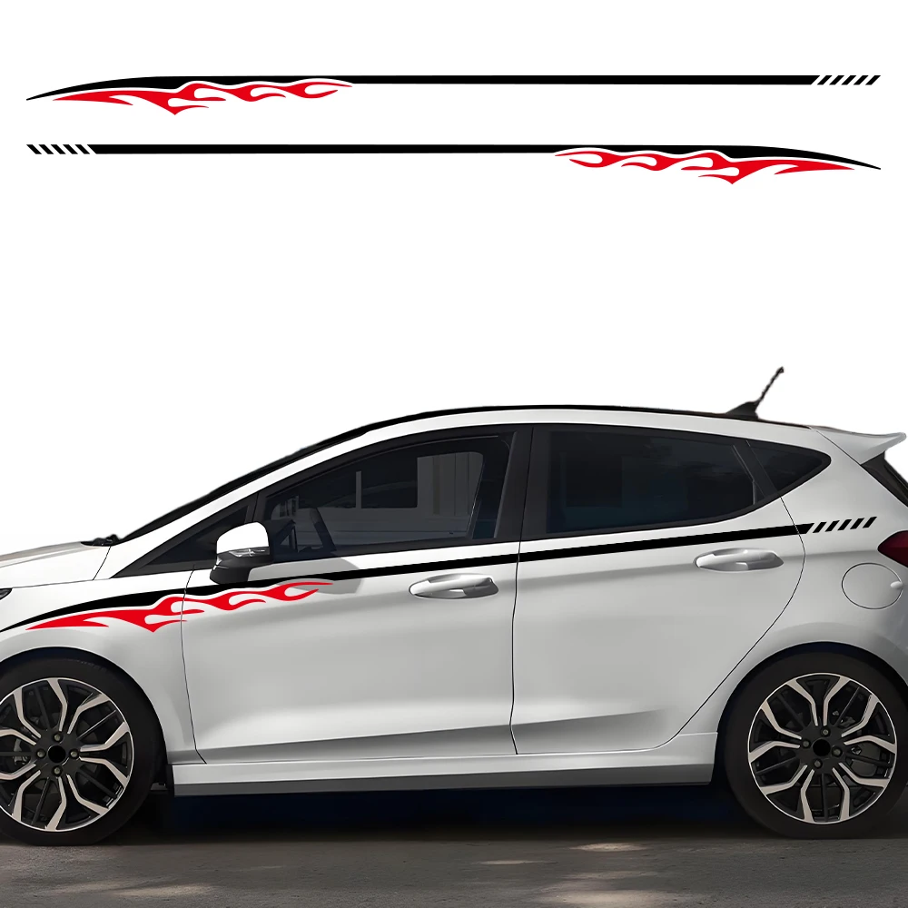 2PCS Car Door Side Skirts Long Striped Stickers Striped Vinyl Decals For Ford Focus ST Car Body Decoration Sticker Accessories