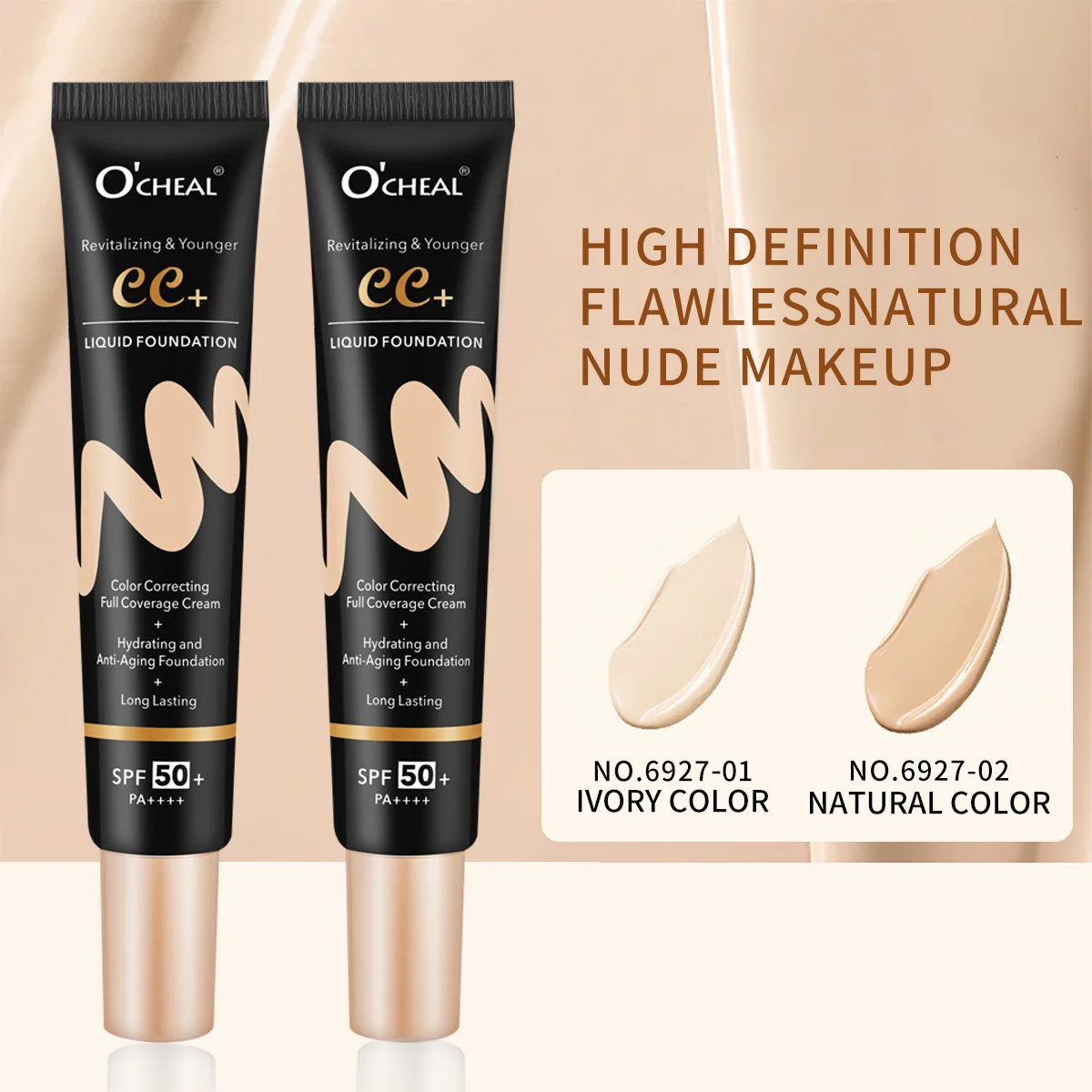 Ocheal 30g BB/CC sunscreen Cream SPF 50/PA+++ Facial Liquid Foundation Cream Anti-Aging Long Lasting Full Coverage Cream Powder