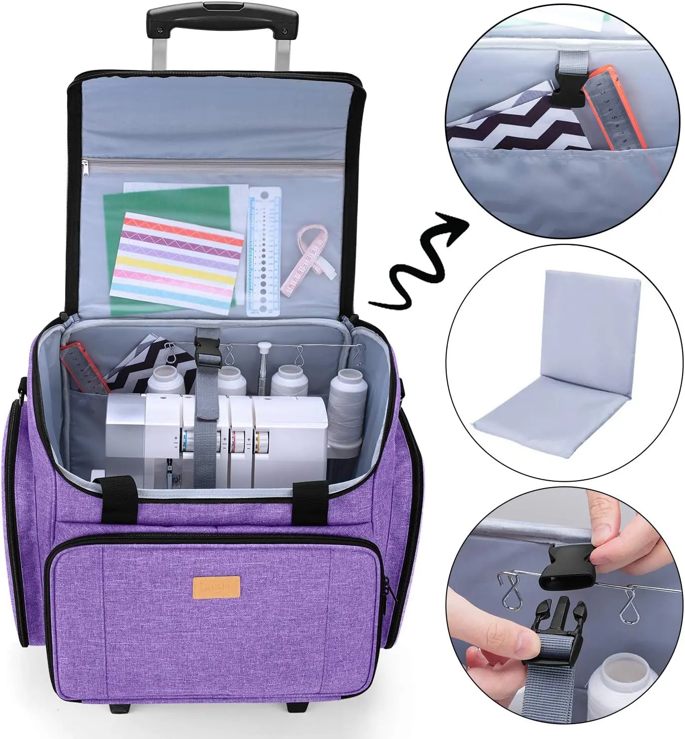 ja Serger Case With Detachable Trolley Dolly, Serger Bag With Removable Padding Pad (Fit For Most Standard Serger Machines),