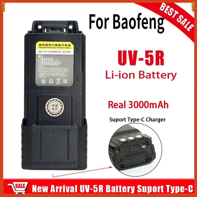 For Baofeng Walkie Talkie Uv5r Battery 2600/3000mah USB/TypeC Boafeng Batteries BL-5/BL-5L Accessories Two Way Radio Commutator