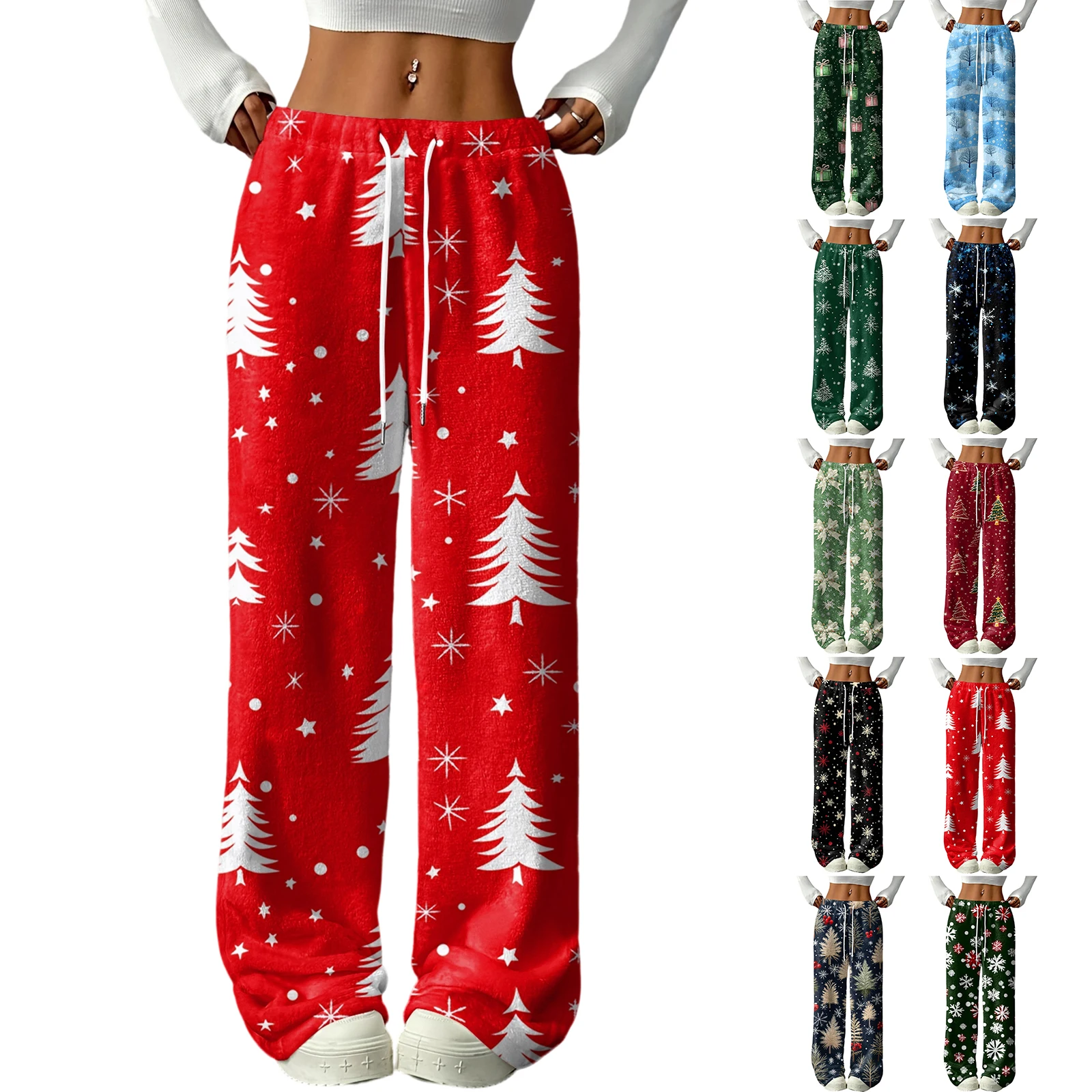 Lady Fashion Casual Christmas Tree Trousers Women Trendy Simple Cozy Smooth Breathable Pants Female Family Daily Elegant Pants