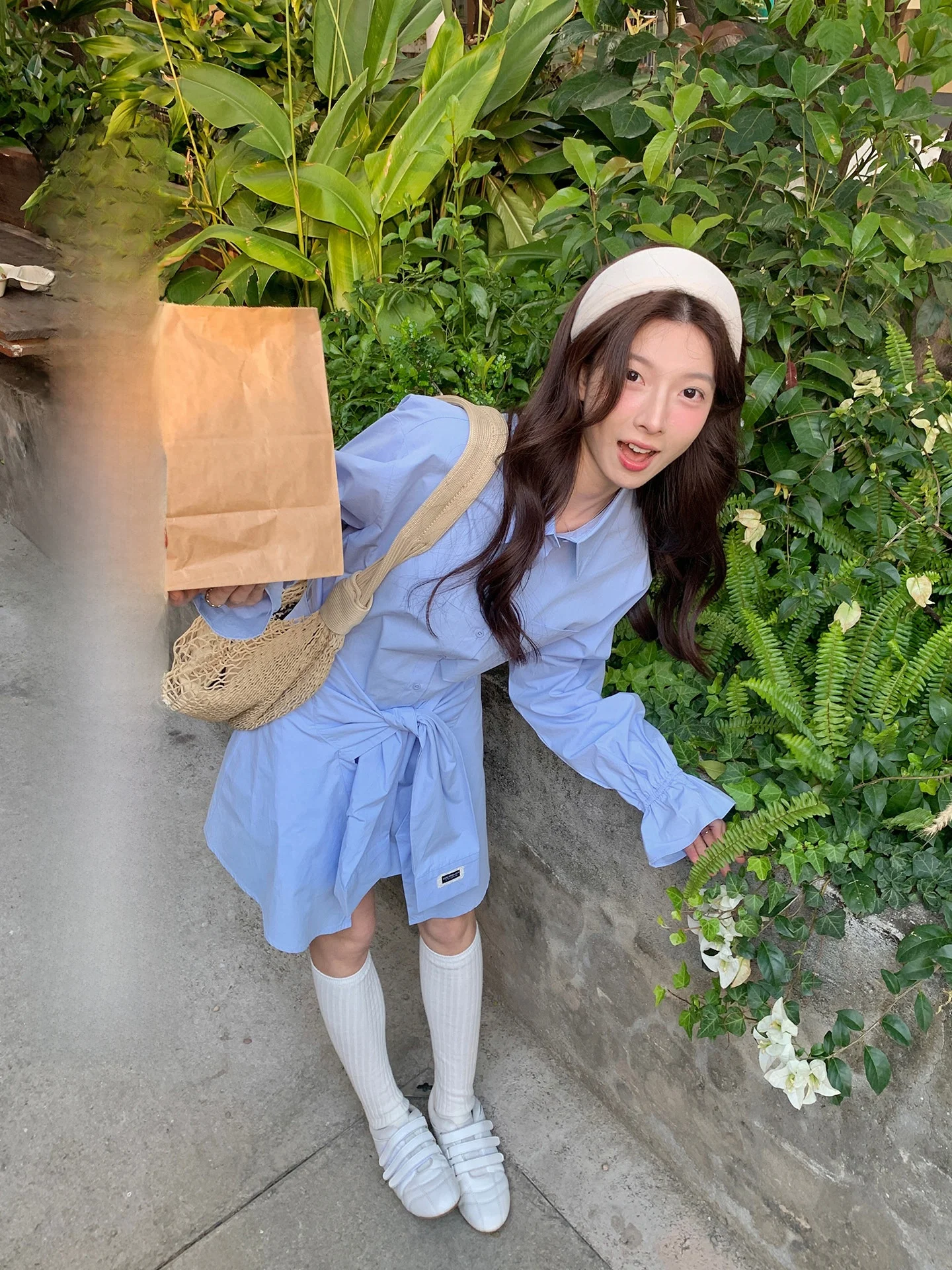 

Loose Blue Long Sve Women's irt Design Sense Korean Sle Tie Waist Curtain f Skirt Two Piece Set Cheese Rabbit