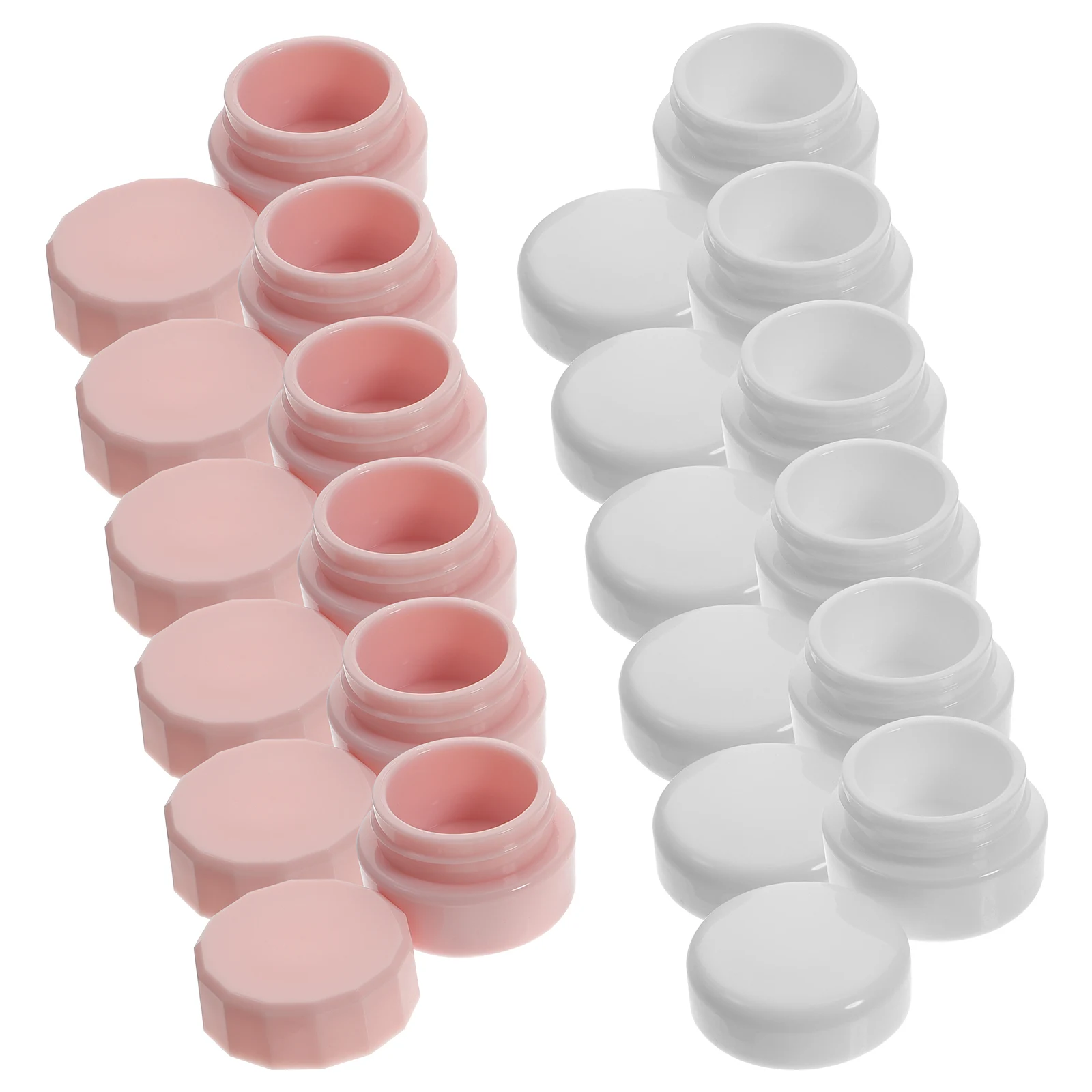 

12 pcs Face Subpackaging Refillable Box Box 5g Pink White Empty Sample Jars Lids Travel Size Refillable Plastic Boxes