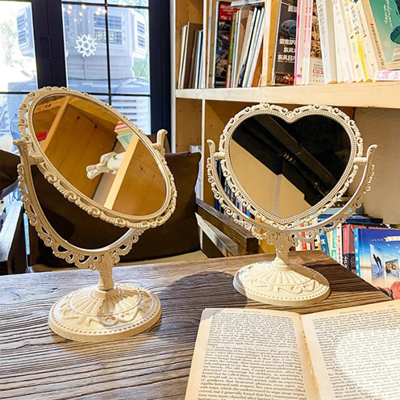 مرآة مكياج عتيقة على شكل قلب ، وظيفية ، متينة ، نوع مكتب ، على الطراز الأوروبي ، مرآة مدمجة ، مرآة جيب