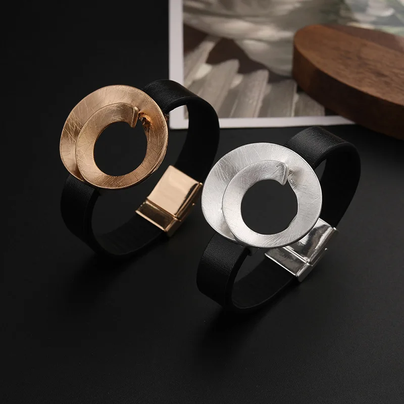 New Leather Bracelet Geometric Brushed Women's Fashion Alloy New Bracelet Bracelet