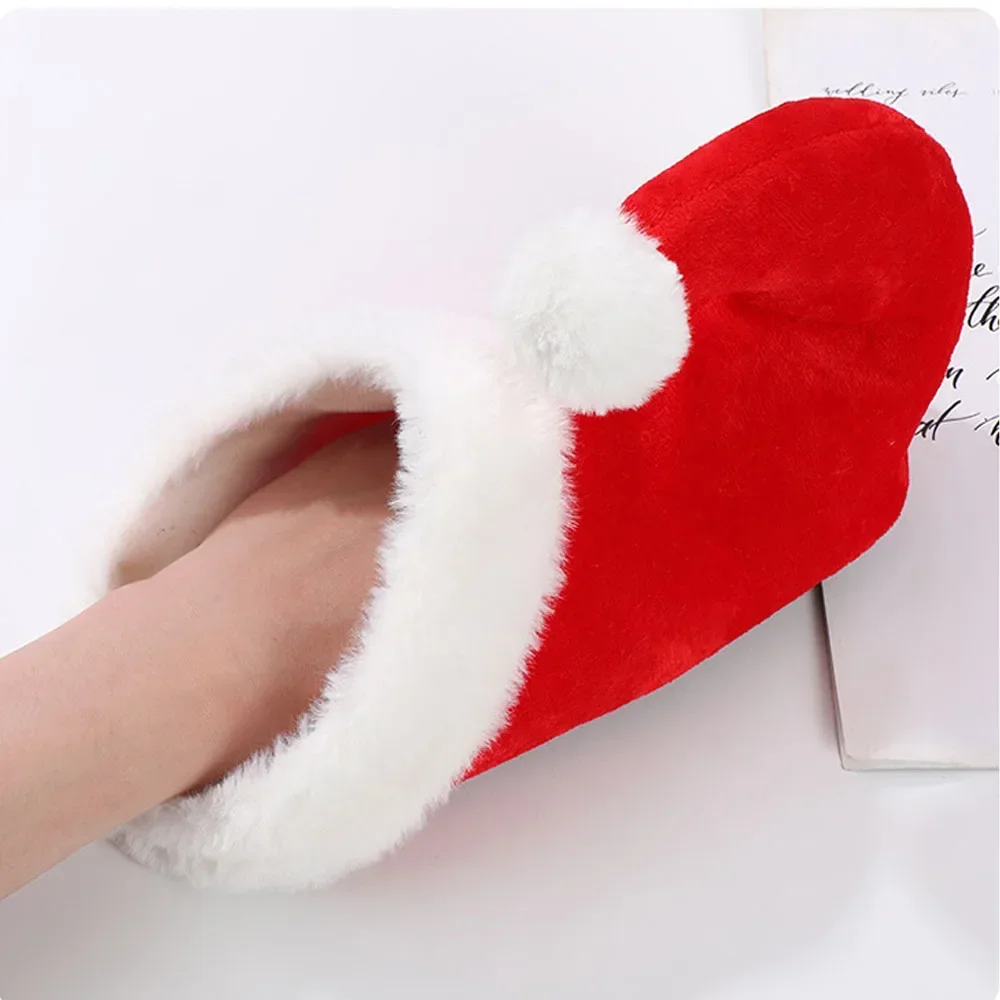 Christmas Santa Claus Elf Slippers Red Plush Cotton Indoor Footwear Warm Cozy Winter Holiday Home Use for Women Men Unisex view 3