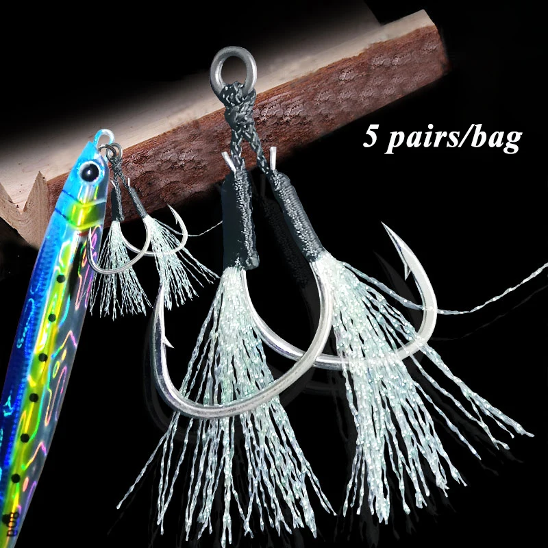 

5Pairs/bag Double Barbed Assist Hooks High Carbon Steel Fishing Lure Accessories Jig Lure Hooks pesca Slow Jigging Hooks