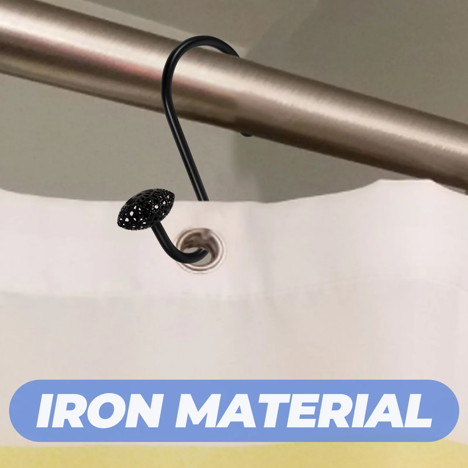 

12Pcs S Type Shower Curtain Hooks Strong Iron Bathroom Hooks Easy Clean Reusable Shower Curtain Hangers for Rod