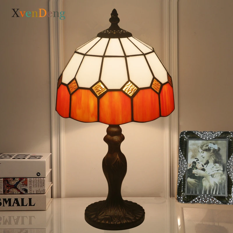 

Tiffany Mediterranean LED Desk Lamps Retro E27 Vintage Baroque Stained Glass Home Decor Bedroom Bedside Nightstand Table Lights