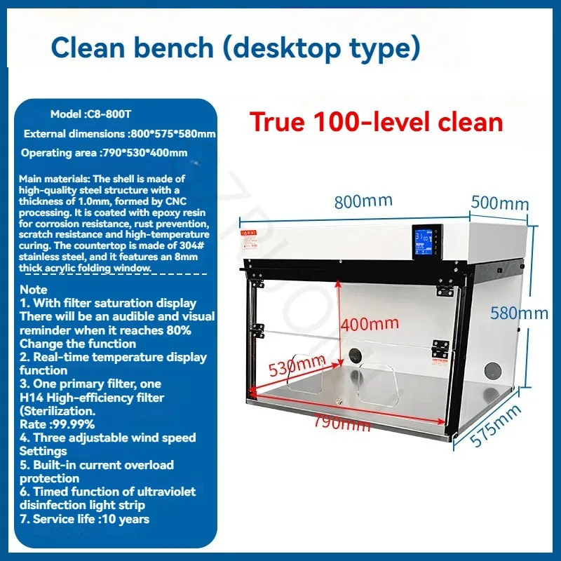 Laboratory Cultivation Cleaning Workbench Desktop Small Laminar Flow Cabinet Filter Suitable for Laboratorie and Operation Rooms
