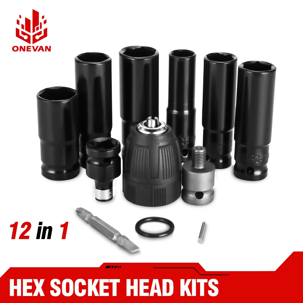 12Pcs Set Electric Impact Wrench Hexs Socket Head Kit Drill Chuck Drive Adapter SET for Electric Drill Wrench Screwdrivers