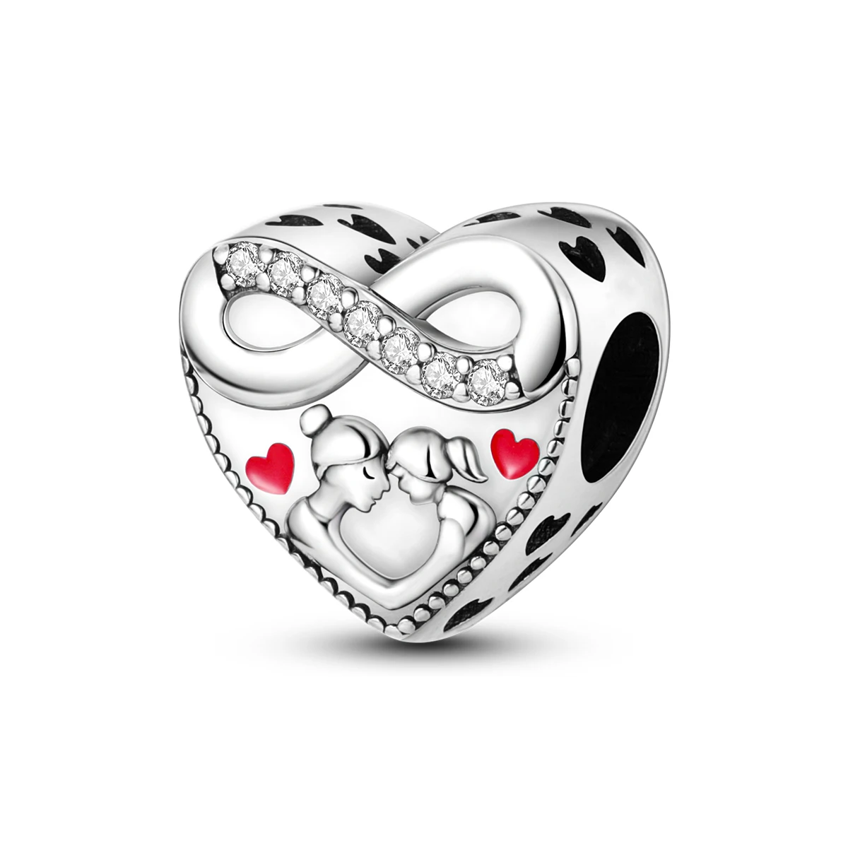 925 Sterling Silver Mother Daughter Heart Charms Clear CZ Red Enamel Infinity Beads Fit Bracelets Women Mother's Day DIY Jewelry